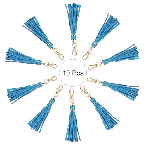 uxcell 10pcs PU Leather Tassels, 6 Inch Keychain Tassel Charm Tassel Purse Charm with Lobster Swivel for Jewelry Making, Handbag, DIY Crafts, Phone Straps (Lake Blue) - color: Lake Blue