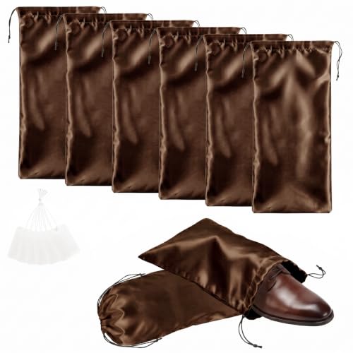 Q&J Fabric Co. 6 Pack Satin Dust Bag 17.7x7.9 inch Chocolate 100% Polyester Silk Bag Purse Dust Bag Shoe Bags for Closet Purse Protector Bag Dust Covers for Purses - color: Chocolate, size: 17.7"x7.9"