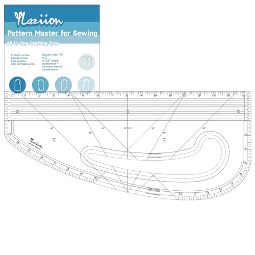 YLaziion 16" Imperial Pattern Master & French Curve Ruler for Sewing | 3mm Non-Yellowing Acrylic, 60° & 45° Angle Lines, 1/16" Scale, Hip Curve, Vary Form Curve, Armhole, Seam Allowance Guide - style: Pattern Master