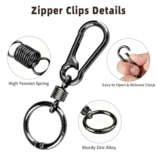 Zipper Clips Anti Theft, 6 Pcs Zipper Locks for Backpacks, Double Opening Antitheft Spring Carabiner Clasps for Travel Purse Luggage Suitcase Handbags Keys(Gun Black) - color: Gun Black