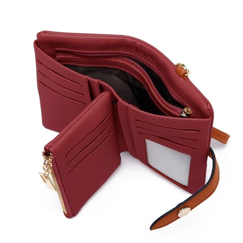 Wallets for Women Small Bifold Rfid Leather Ladies Wallets,Compact Wristlet Womens Billfold,Trifold Card Holder with Multi Credit Card Slot Zipper Coin Pocket and Wrist Strap(Red) - color: Red
