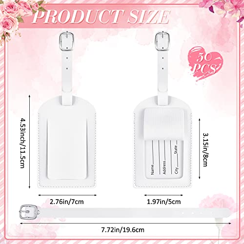 Hillban 50Pcs Leather Luggage Tags for Suitcase,Wedding Favors - color: White