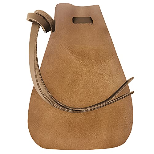 Leather Drawstring Pouch, Coin Bag, Medicine Tobacco Pouch Medieval Reenactment Made in U.S.A. by Nabob Leather Size 5.75" x 4.25" - color: Rustic Tan, style: Medium