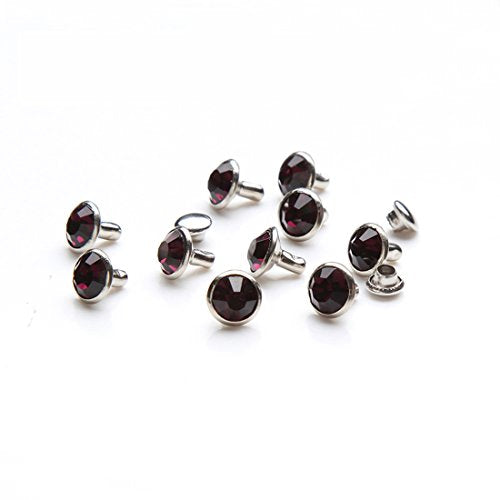100 Sets Cz Colorful Crystal Rivets Silver Color Spots Studs Double Cap for DIY Leather-Craft (Purple, 8MM) - color: Purple, size: 8MM