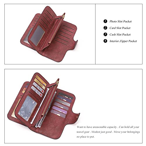 CLUCI RFID Wallet for Women Bifold Wallet with ID Window | Multiple Card Holder, Gifts for Women Birthday - color: 2 Two-toned Wine Red