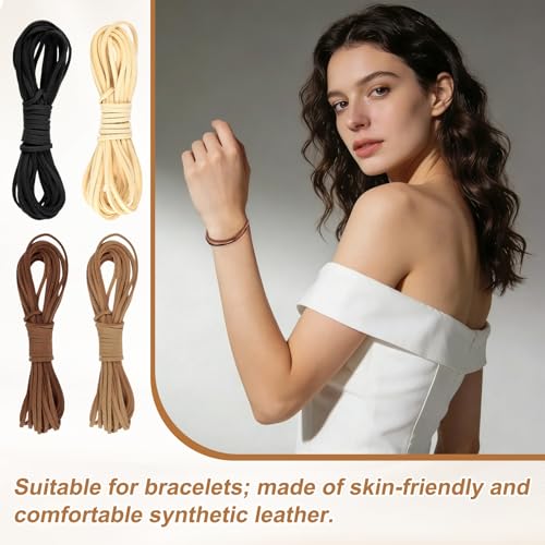 MECCANIXITY 4 Pcs Suede Cord, 5.5 Yards Flat Faux Leather Cord Soft Durable Leather String with Silver Closed-Mouth Ring Rope Clip Lobster Clasps for Art Craft, Cream Yellow/Khaki/Coffee/Black - color: Cream Yellow/Khaki/Coffee/Black