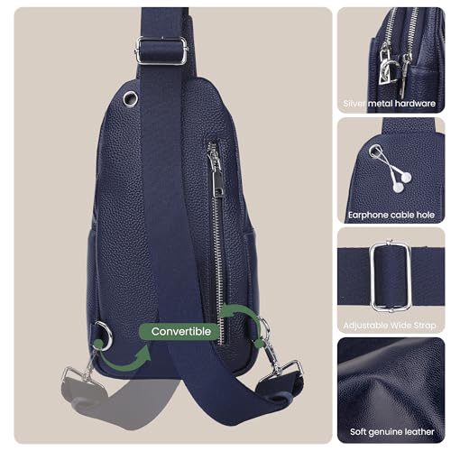 befen Genuine Leather Sling Bag for Women Anti-Theft Crossbody Chest Bags Fanny Packs for Travel with RFID Card Slots | Real Leather, Anti Theft, RFID Blocking, 3 Card Slots, Anti Pocket Bag, Multi Pockets, Travel Purse - color: Navy Blue