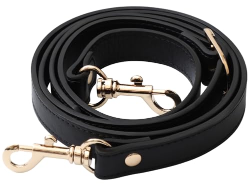 IBWell Adjustable Purse Strap Replacement Leather Handbag Shoulder Strap Replacement with Metal SwivelHooks,Black-51x0.71"(LxW) - color: Black-Gold Hardware