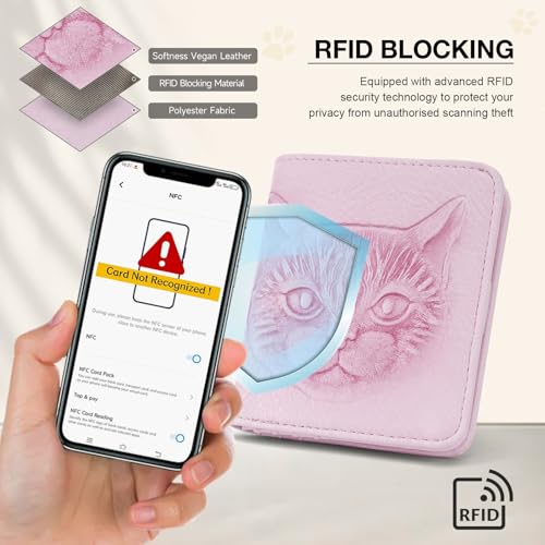 Small Wallet Women Slim RFID Leather Bifold Wallet Embossed Design | Compact design with ID window, card slots, and zipper coin pocket, ideal for daily travel, shopping, and gifts - color: 11-Light Pink