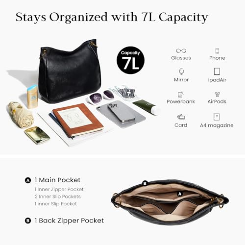befen Genuine Leather Hobo Crossbody Bags for Women Vintage Leather Purses Soft Handbags Shoulder with 2 Detachable Straps - color: Black