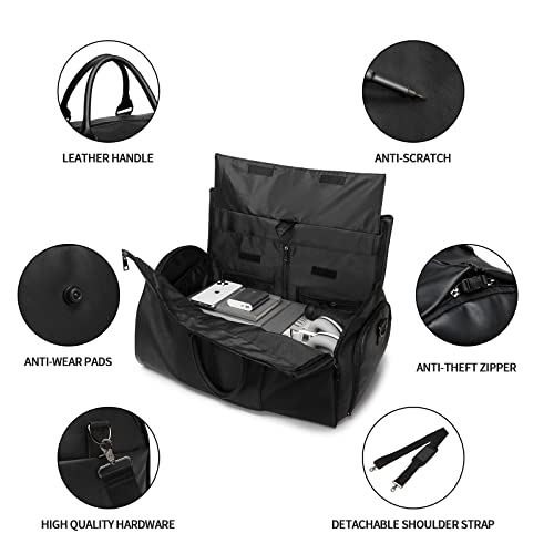 seyfocnia Convertible Travel Garment Bag,Carry on Garment Duffel Bag for Men Women - 2 in 1 Hanging Suitcase Suit Business Travel Bag - color: B1-Black