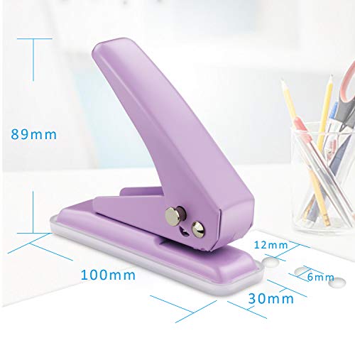Single Hole Puncher, 1/4" Hole, 20 Sheet Capacity, Purple, 1 Pack | Metal Paper Punch with Skid-Resistant Base, for Paper, Chipboard, Art Project - color: Purple