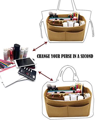 LEXSION Felt Purse Organizer Insert, Tote Bag Shaper Dividers with 5 Sizes - color: Brown, size: Slender Medium