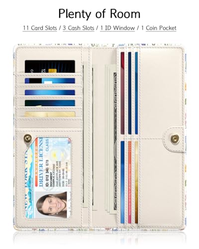 Nipichsha Womens Wallet, RFID Slim Wallets for Women, Thin Ladies Credit Card Holder Purse, Cute Leather Bifold Clutch Billfold with 11 Card Slots & ID Window, Colorful Flowers - color: Colorful Flowers