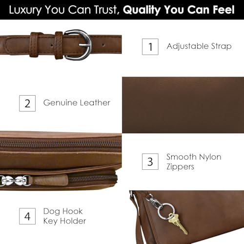 ili New York Genuine Leather Crossbody Bags for Women - Premium RFID Blocking Shoulder Bag Organizer with Adjustable Strap - color: Toffee