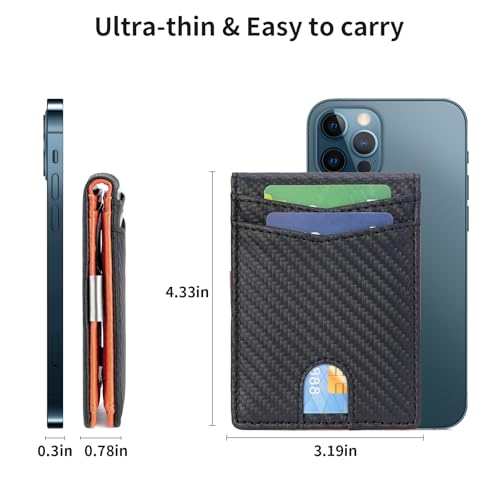 FALAN MULE Mens Wallet with Money Clip RFID Blocking Minimalist Front Pocket Wallets for Men Slim Bifold Card Holder - color: Oc-Black with orange