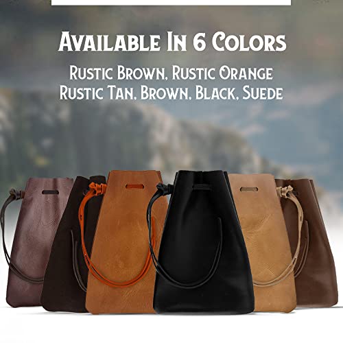 Leather Drawstring Pouch, Coin Bag, Medicine Tobacco Pouch Medieval Reenactment Made in U.S.A. by Nabob Leather Size 5.75" x 4.25" - color: Rustic Brown, style: Medium