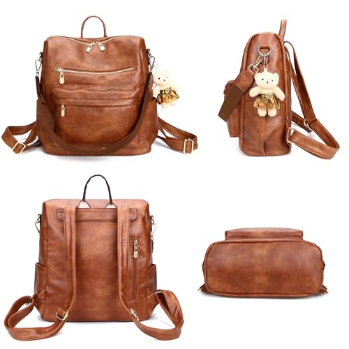 Soperwillton Women Backpack Purse Shoulder Handbags Travel Bag Set 2pcs | Soft PU Leather,Large Capacity,Many Pockets,with a Functional Wallet,with a Detachable Shoulder Strap,Multipurpose Design - color: Z-brown