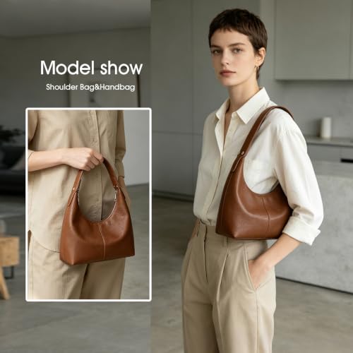 2026 Hobo Handbags, Vegan Leather Shoulder Bags for Women, Clutch Y2K Purse Handbags Tote Bag | Vegan Leather - color: Brown