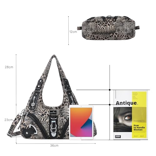 Angelkiss Hobo Purses and handbags for Women Satchel Handbag Women Purses Large Daily Shoulder Bags - color: Brown\black-leopard