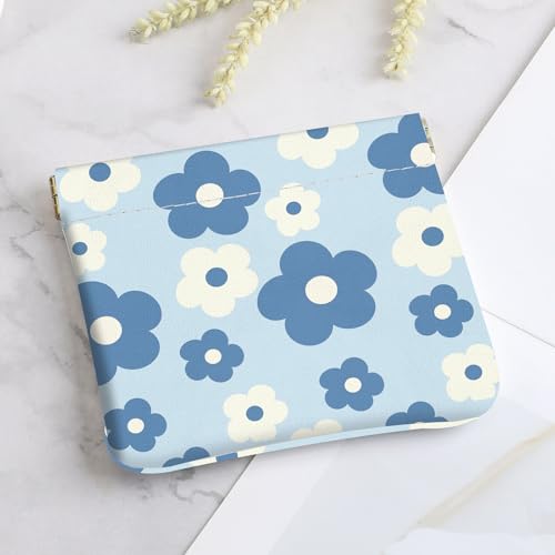 2Pcs PU Leather Small Squeeze Coin Purse Pouch Mini coin Bag Unique And Cute Wallet Cosmetic Bags Change Bag For Women Girls Men （Blue and Pink Flowers - color: Blue and Pink Flowers