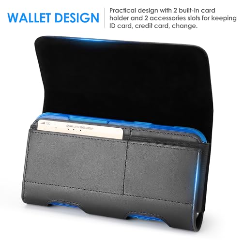 Mopaclle Leather Phone Holster with Heavy Duty Metal Belt Clip and Card Holder, Compatible with Samsung Galaxy S26/S25/S24/S23/S22 Ultra, Note 20/10 Series, and A17/A17F/A17M Series - Black - color: 01-Leather- Black, size: XL(6.85x3.6x0.75)