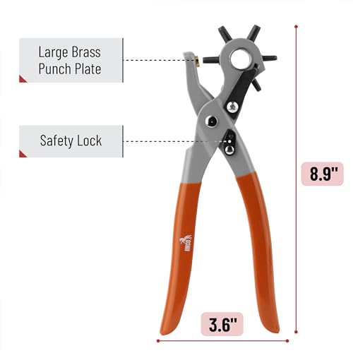 UNCO Leather Multi-Hole Puncher, Belt Punch Tool, Leather Hole Pricane - color: Brown