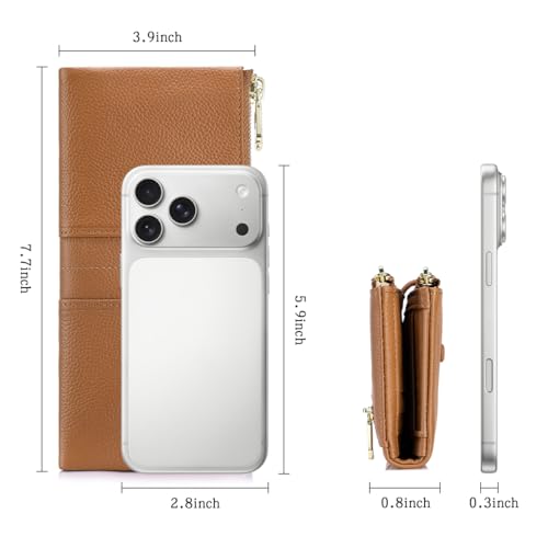 Large Capacity Wallets for Women Soft Leather RFID Blocking Long Wallet Ladies Bifold Clutch Purse Credit Card Holder with Double Zipper Pocket ID Window,Brown - color: Brown