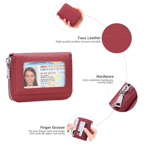 GOIACII Wallets for Women RFID Blocking Ultra Slim Real Leather Credit Card Holder Clutch - color: Z-Red