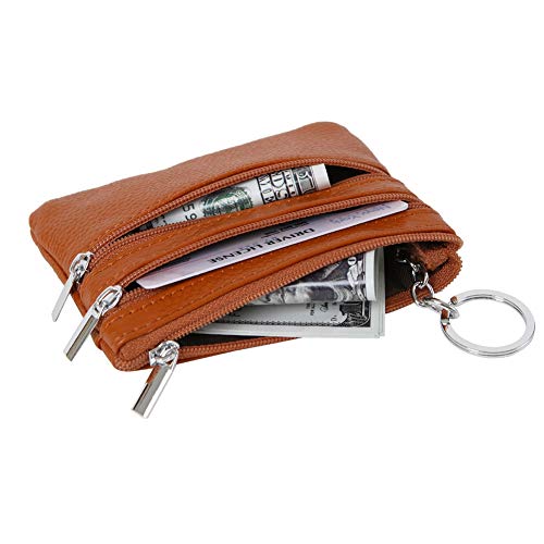 Women Genuine Leather Coin Purse Small Keychain Change Wallet - color: Brown