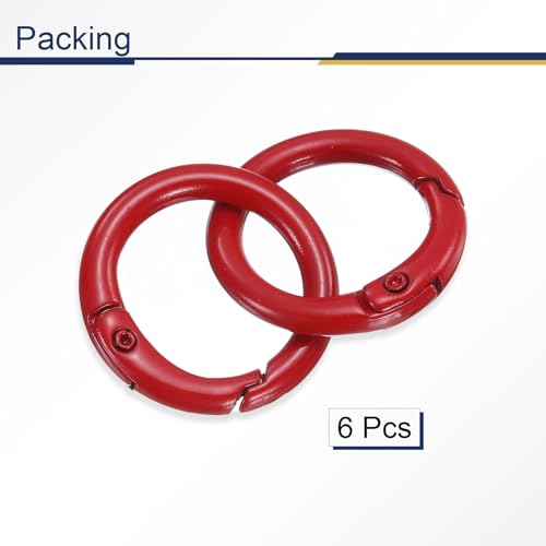 HARFINGTON 6pcs Metal Spring O Rings 0.7" Trigger Spring Keyrings Buckle Round Snap Clip for DIY Keychains Bag Purse Handbag, Red