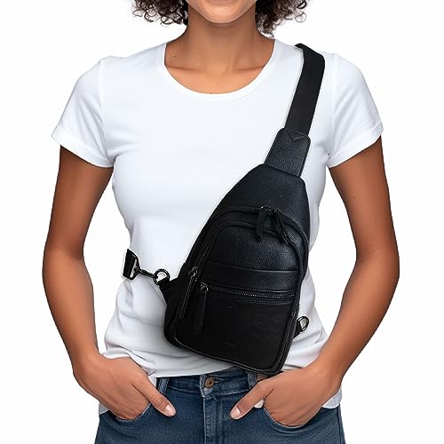 Alldaily Large Sling Bag for Women Crossbody Purse Leather Fashionable Trendy Chest Bag for Travel, Fanny Pack (Black) - color: Black
