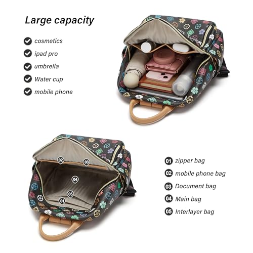 Makes Mini Backpack for Women, Small Casual Backpacks Daily Travel Bag 2pcs | Small Bookbag,Work Travel School PU Leather Shoulder Bag Mochilas Para Mujer Rucksack Gifts for Lady Girls Mother Wife - color: Triblack Flower