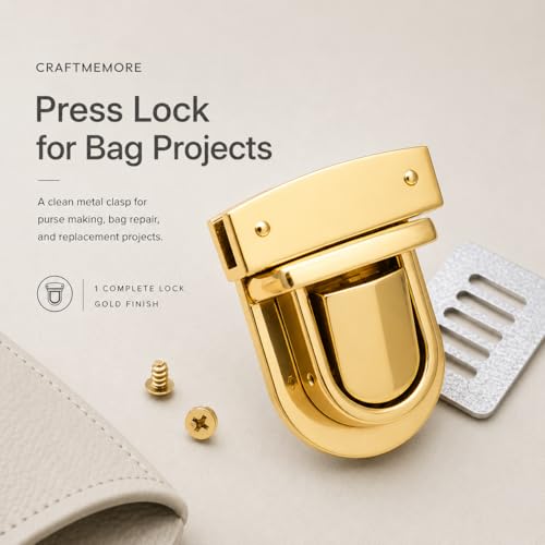 CRAFTMEMORE 1-1/4 Inch Press Lock Purse Catch Clasp Hardware for Bag Gold - color: Gold