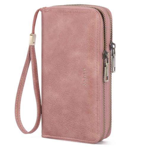 GOIACII Wristlet Wallets for Women 2 Zip Around Ladies Clutch Pink - color: Pink