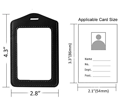 Larpur 2 Pack Leather Badge Holders, Double Sided Clear ID Badge Holder Vertical Card Holders for Work, School, Office (Black) - color: 2 Side Clear - Black Vertical