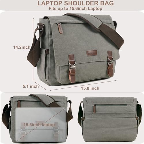 Vintage Messenger Bag 15.6 Inch Laptop for Men Women, Large Travel Crossbody Shoulder Purse Canvas Briefcase Work College - color: Grey-upgrade