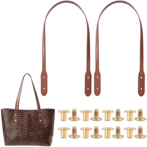 Winsyison 2pcs Leather Purse Band with Rivets, 28.15in, Coffee | Adjustable, Wraps Mount Handbag Handles, Long Bag Belt, for Purse Handbag Shopping Tote Bags - color: Coffee-2pcs