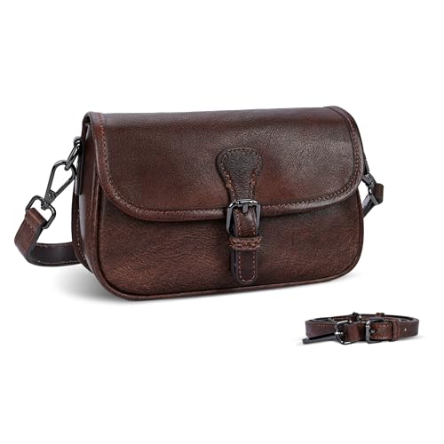 HESHE Leather Small Crossbody Bag for Women Satchel Purse Mini Shoulder Bag | Designer Real Genuine Leather Travel Casual Purse Adjustable Strap Sacthel Hobo Purses Zippered Pockets Magnetic Snap Closure - color: Coffee