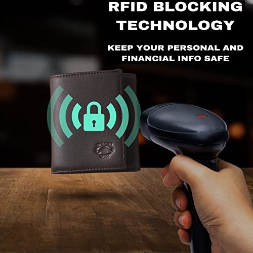 Stealth Mode Leather Trifold RFID Wallet For Men With Flip Out ID Holder - color: Coffee