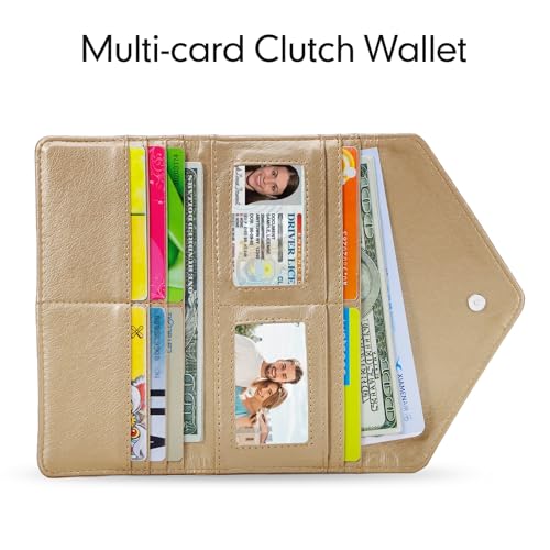 Slim Womens Wallets with Credit Card Slots, Long Envelope Style Anti Theft with 2 ID Windows, Coin Pocket, Champagne - color: Champagne