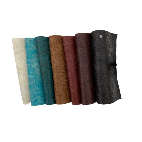 Ocean Blue Western Floral PU Faux Leather Vinyl Fabric - Sold by The Yard - 56" - color: Ocean Blue