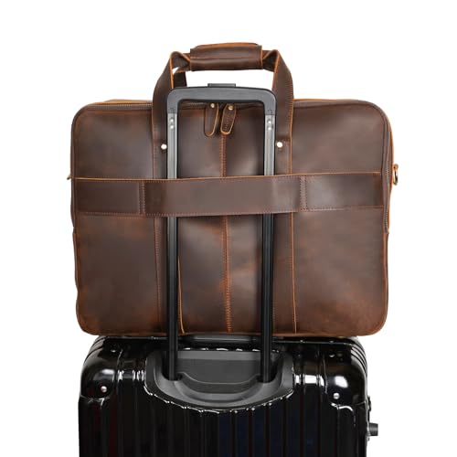 Polare X-Large 18" Full Grain Leather Briefcase For Men Business Travel Case Messenger Bag Fits 17.3" Laptop - color: Brown (Large 17'')