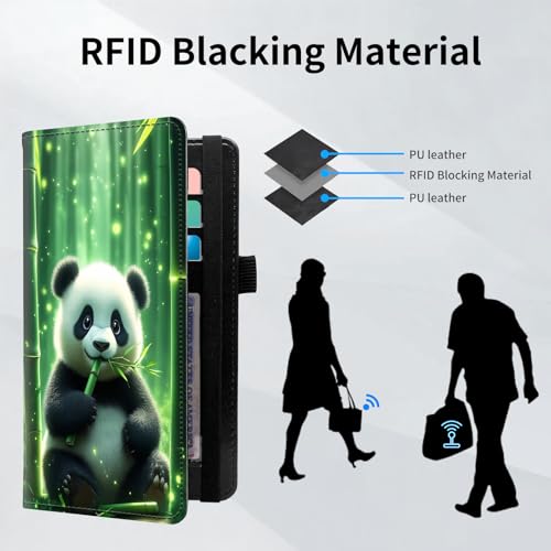 Checkbook Cover for Women and Men, RFID Blocking PU Leather Checkbook Holder Wallet Case with Elastic Strap & Multiple Card Slots, for Checks and Cards, Panda in Bamboo Forest - color: Panda in Bamboo Forest