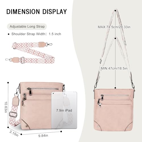 TANTOMI Crossbody Bag for Women PU Leather Travel Purse | Trendy Women's Shoulder Handbags, Comfort Adjustable Wide Strap, Water-Resistant, Multi Pockets for Daily Use & Travel - color: Dusty Pink