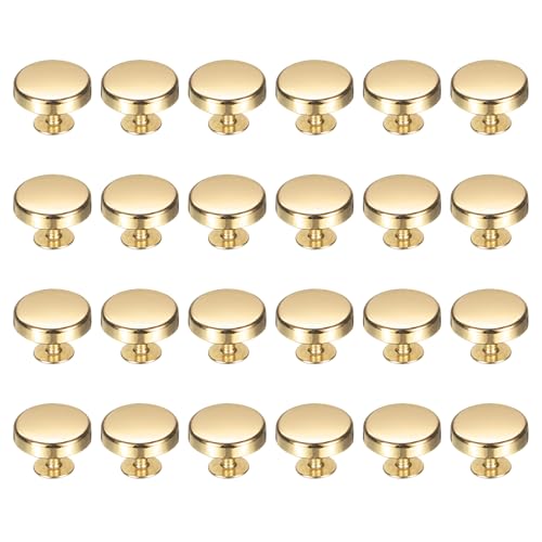 uxcell 24 Pcs Flat Head Button Stud 15mm Screw Back Rivets Stud Set Round Purse Feet Metal Studs Rivet Nailhead Buckle Button Rivet for DIY Leather Crafts Belt Strap, Gold - color: Gold, size: 15mm