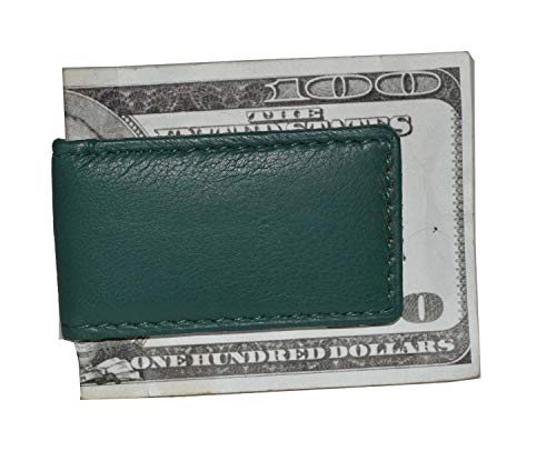 Men's New Leather Strong Magnetic Money Clip (Green) - color: Green
