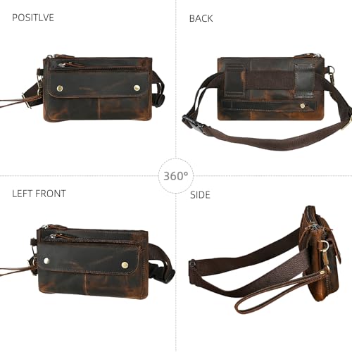 Genuine Leather Hiking Riding Travel Fanny Waist Pack Small Phone Pouch For Men Women FB811-29 (100% Leather-The 8136 Brown) - color: 100% Leather-8136 Brown