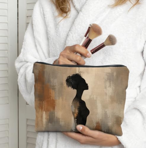 Black Woman Afrocentric Makeup Bag for Women | Black Woman Gifts,African American Modern Neutral Cosmetic Toiletry Bag Zipper Pouch - color: Black Woman