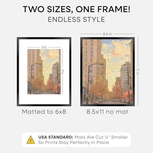 Homeforia 8.5x11 Black Picture Frame, High-End Metal, 6x8 Mat, Glass | High End Aluminum, Tempered Glass, Acid-Free 6x8 Removable Mat, 8.5x11 in Edge-to-Edge Display 11x8.5, Wall Kit, Set Of 1 - color: Carbon Black, size: 8.5x11